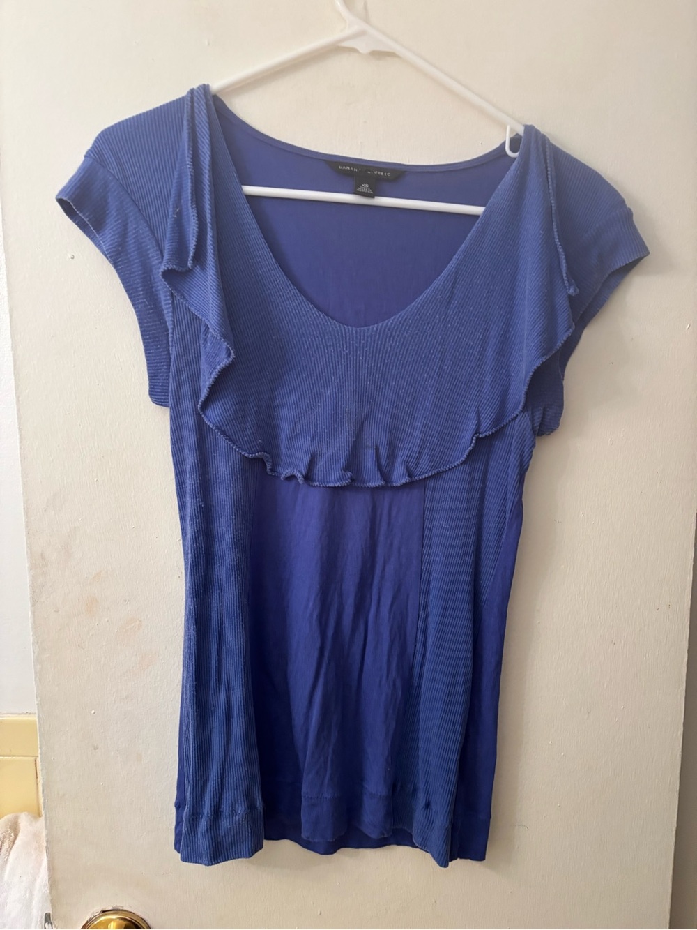 Banana Republic Royal Blue Ruffle Scoop-Neck Tee